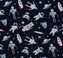 Úplet potisk roboti ve vesmíru na modré