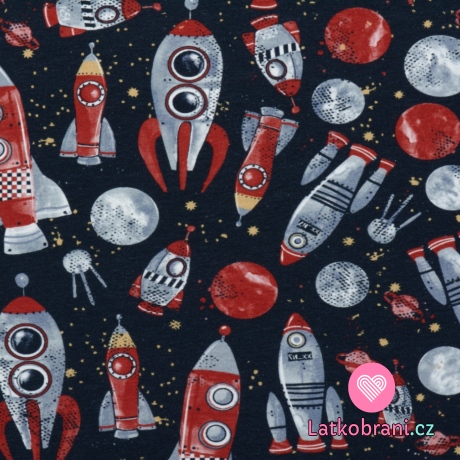 Teplákovina potisk vesmírné rakety na námořnické modré