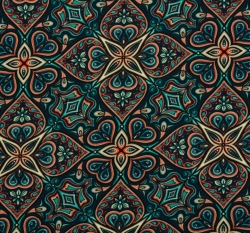 Teplákovina potisk zářivé ornamenty na modré