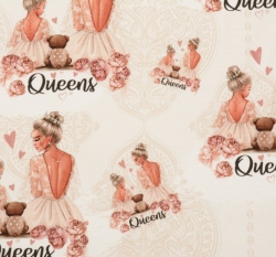 Teplákovina potisk maminka s dcerou jako princezny na béžové