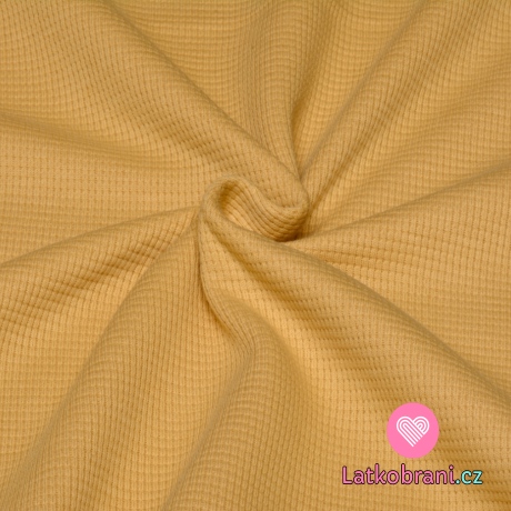 Bavlněný vaflový úplet jednobarevný žlutý hořčicový