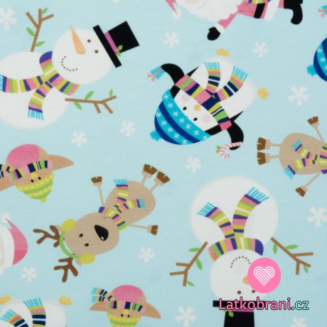Úplet potisk sobík, sněhulák, tučňák a Santa na modré
