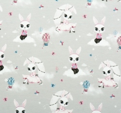 Úplet potisk zajíčci na světle šedé, BIO