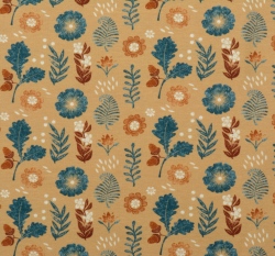 Úplet potisk květy a listy na okrové 