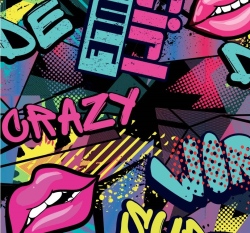 Teplákovina počesaná nápisy girls na modré / fuchsiové 