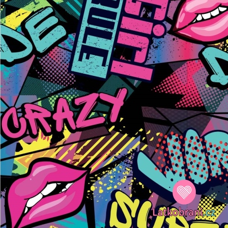 Teplákovina počesaná nápisy girls na modré / fuchsiové 