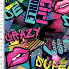 Teplákovina počesaná nápisy girls na modré / fuchsiové 