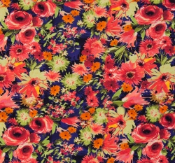 Modalový úplet potisk červené květy na modré