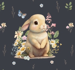 Panel zajíček mezi kvítky na antracitové