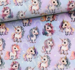 Bavlněné plátno potisk jednorožci na magickém nebi