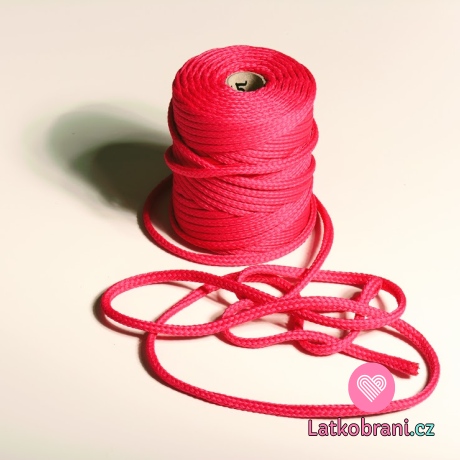 Šňůra kulatá oděvní PES 7 mm malinová do neonové