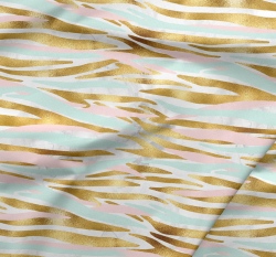 Bavlněné plátno plameny zlatorůžové na světlé tyrkysové