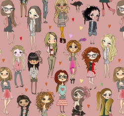 Úplet potisk trendy dívky na růžové