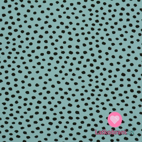 Úplet potisk nepravidelné černé puntíky na světle modré, BIO