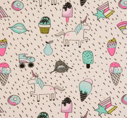 Úplet potisk neonoví jednorožci mezi zmrzlinami na pudrové