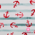 Úplet potisk červené kotvičky na malovaných modrých proužcích