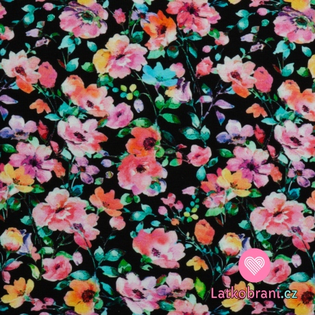 Úplet potisk barevná kvítka na černé