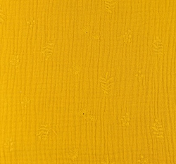 Dvojitá gázovina / mušelín okrový s výšivkou lístečků