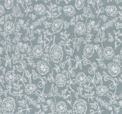 Žakárový úplet bílé obrysy květin na modro-šedé