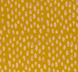 Teplákovina s příměsí modalu potisk bílé nepravidelné tahy štětcem na hořčicové