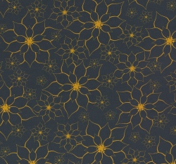 Teplákovina s příměsí modalu potisk žluté obrysy květin na modro-šedé