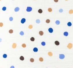 Dvojitá gázovina / mušelín nepravidelné puntíky do modra na bílé