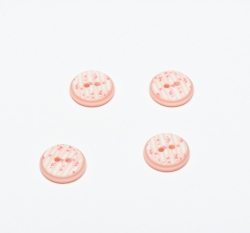 Knoflík kulatý potisk drobné lístečky na růžové