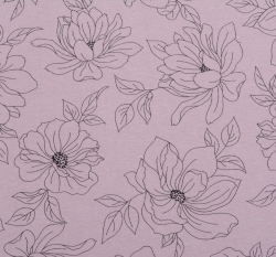Úplet se lnem potisk velké květy na fialové lila 