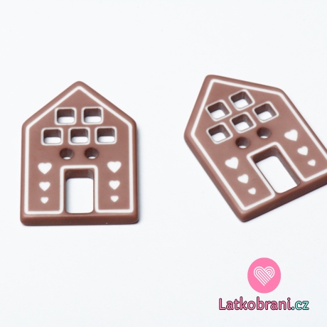 Knoflík ve tvaru domečku se srdíčky pudrový tmavší