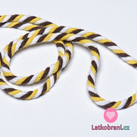 Šňůra bavlněná kroucená 6mm Bílá/Žlutá/Hnědá