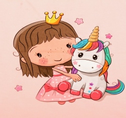 Panel teplákovina princezna s duhovým jednorožcem na růžové