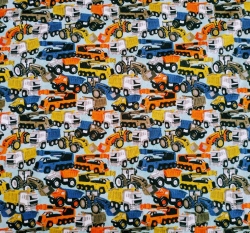 Úplet potisk jeřáby, nakladače a nákladní auta na modré