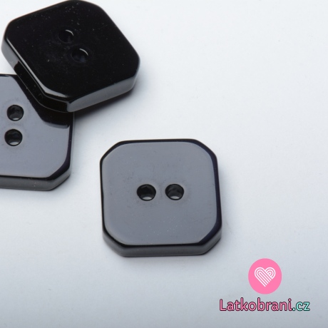 Knoflík čtvercový, hladký černý dvojí lesk