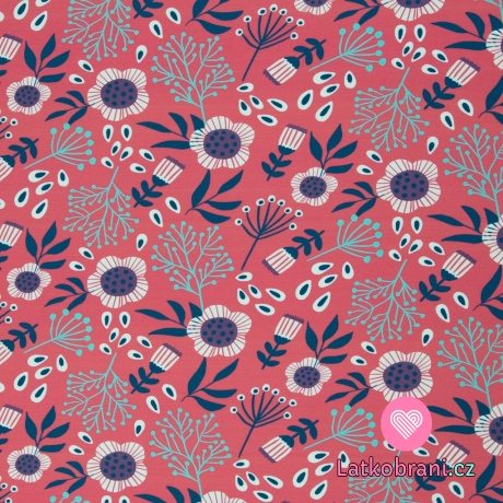 Úplet potisk boho květiny na červené
