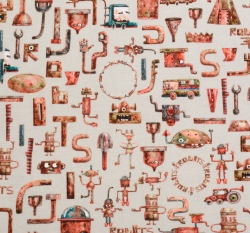 Úplet potisk roboti ze šrotu na světle šedé, BIO