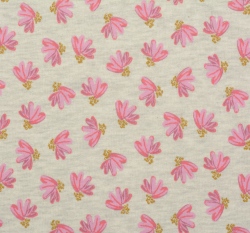 Teplákovina počesaná třpytivé kytičky na ecru melange