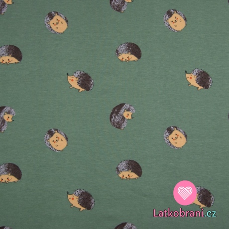 Úplet potisk ježeček v klubíčku na zaprášené zelené