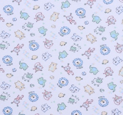 Bavlněný úplet modrá zvířátka z džungle na smetanové