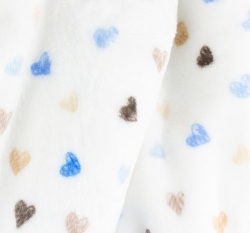 Wellness fleece malovaná srdíčka do modra na bílé