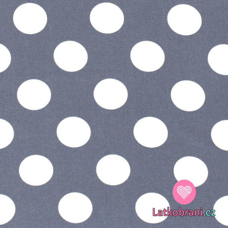 Viskóza s příměsí lnu bílé puntíky na jeansově modré