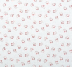 Bavlněné plátno starorůžové kytičky s lístečky z puntíků na bílé