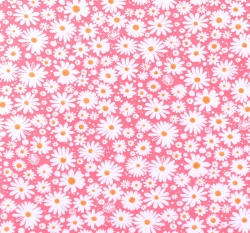 Bavlněný jednolícní úplet bílé kopretiny na růžové 