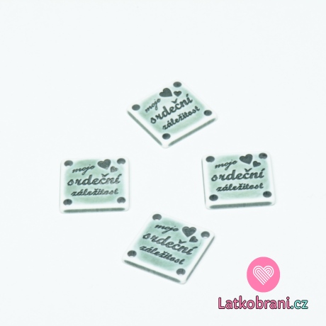 Štítek na oblečení čtverec "Moje srdeční záležitost", plastový, mintový