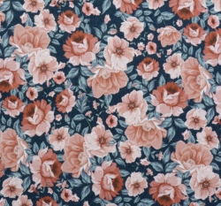 Teplákovina počesaná květiny na námořnické modré 