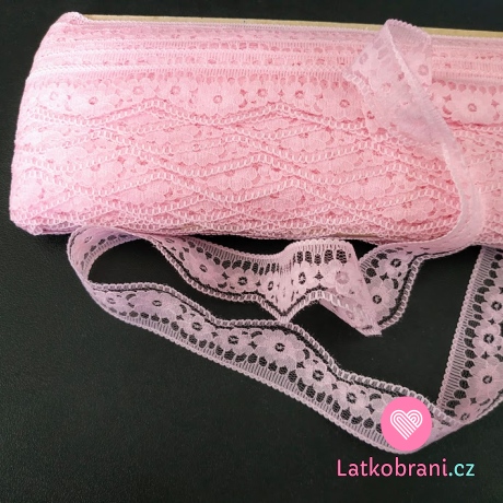 Krajka silonová růžová kytičky 28 mm 