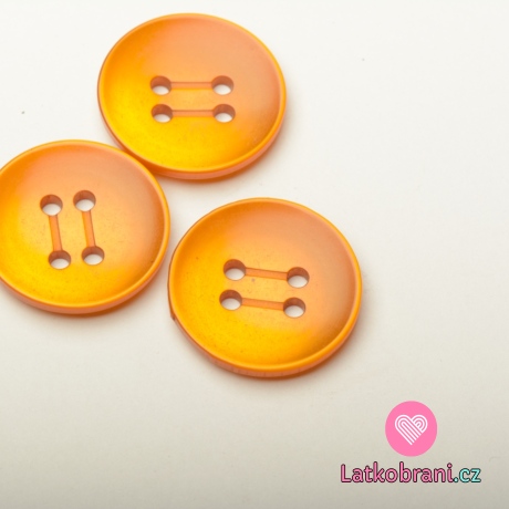 Knoflík kulatý, čtyřdírkový oranžový s nádechem do hořčicové