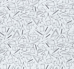 Bavlněné plátno matematické pomůcky na bílé