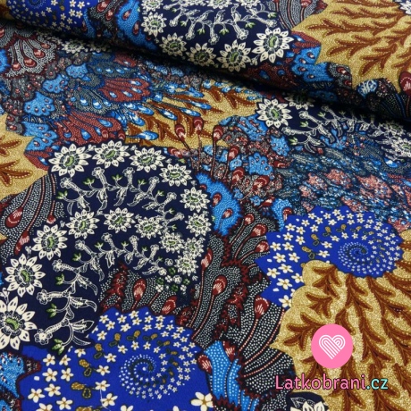 Viskóza potisk modrý "korálový útes"