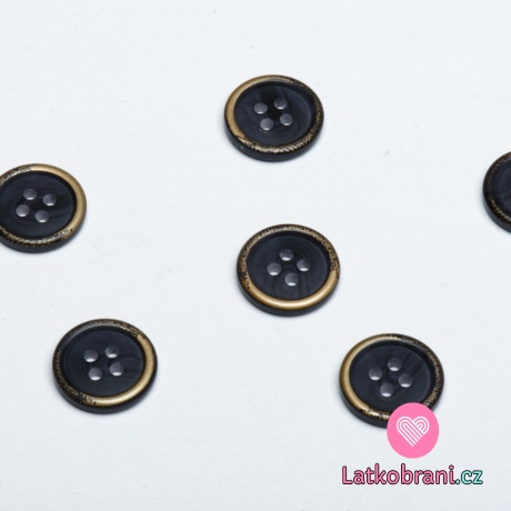 Knoflík tmavě hnědý se zlatým okrajem