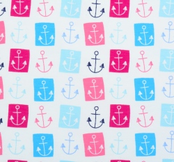Úplet potisk kotvičky světle a tmavě modré,růžové a bílé na bílé